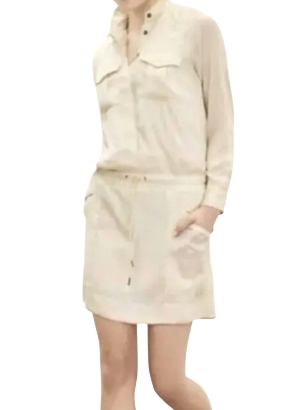 NWT Banana Republic Cream Button-Front Shirt Dress, Long Sleeve, Elastic Waist,2